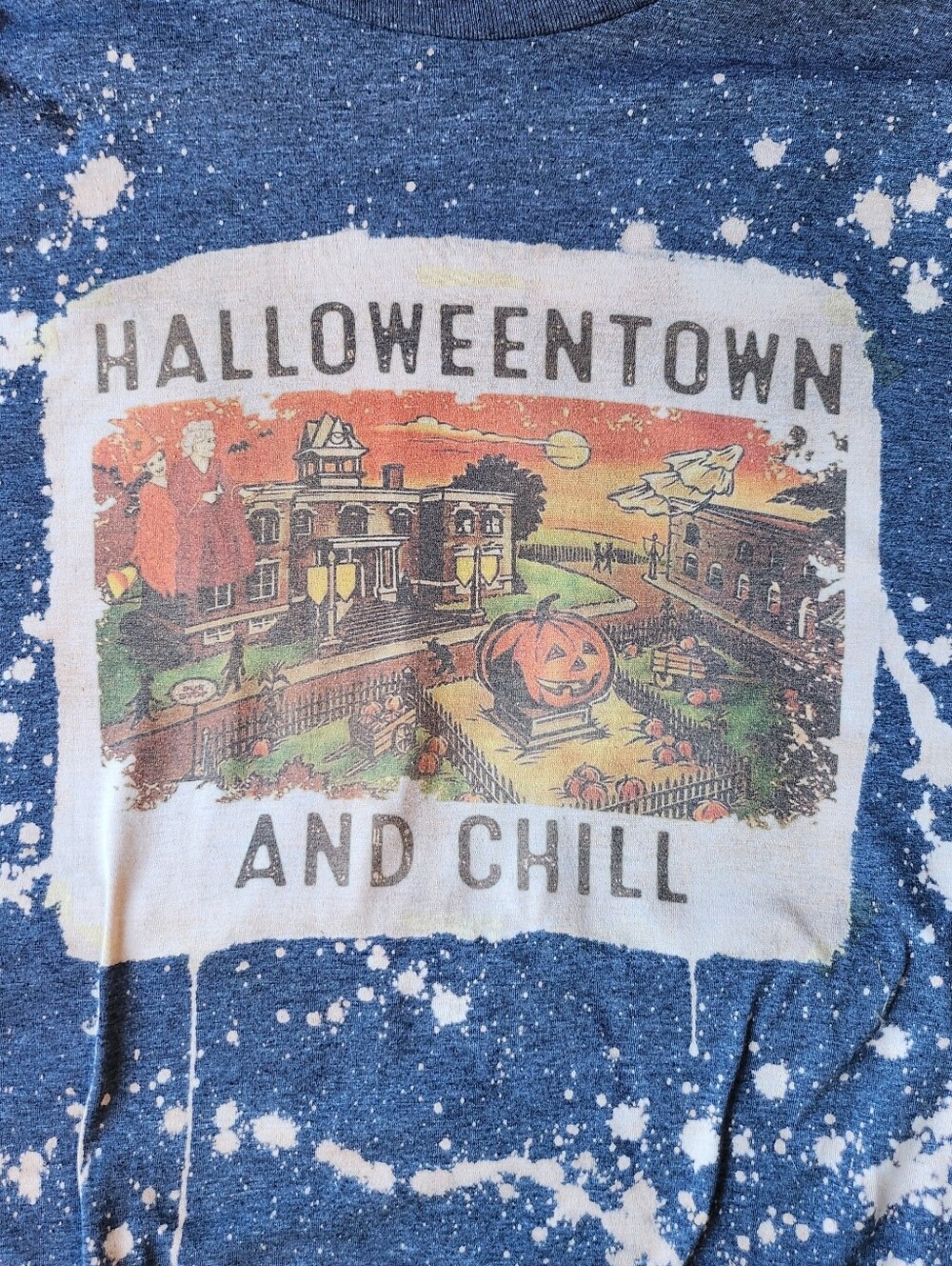 Blue "Halloweentown And Chill" Graphic Tee Adult Size Large #halloween